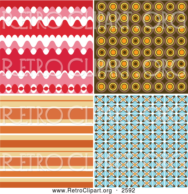 Clipart of Four Retro Backgrounds