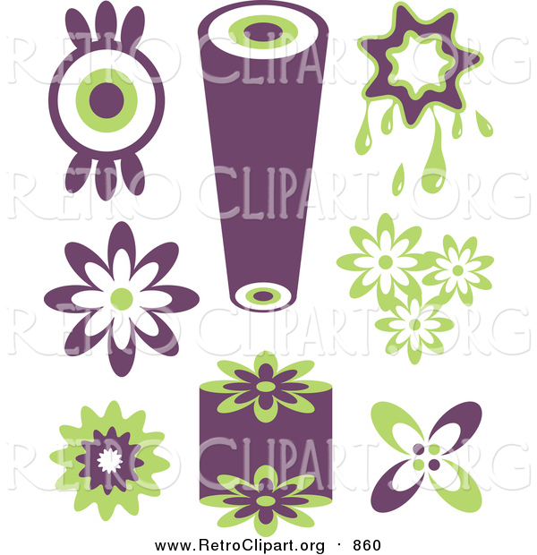 Clipart of Purple and Green Retro Icons