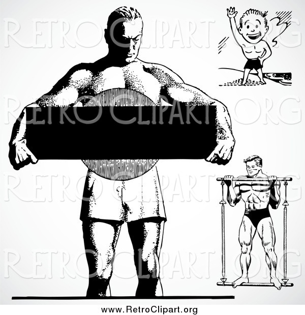 Clipart of Retro Bodybuilders