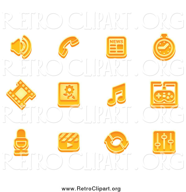 Clipart of Retro Orange Media Icons