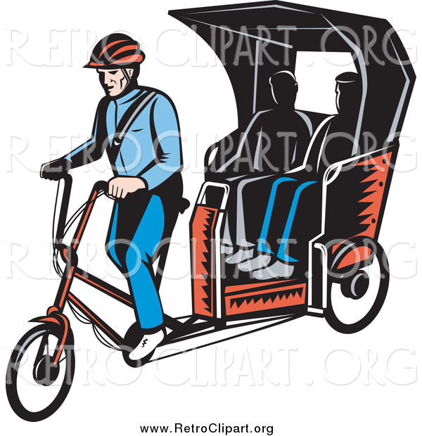 Clipart of Retro People Riding on a Rickshaw