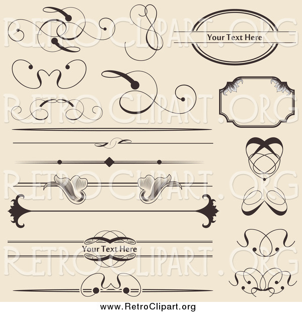 Clipart of Retro Swirl and Floral Rules Borders and Frames