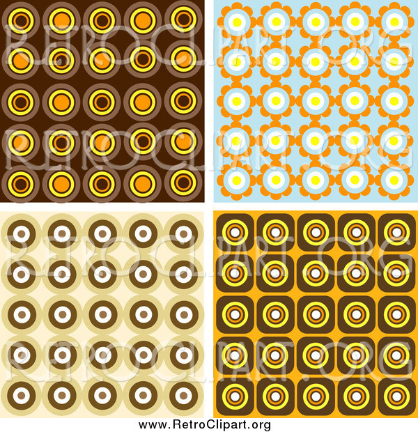 Clipart of Retro Wallpaper Backgrounds of Orange, Brown and Blue Circles