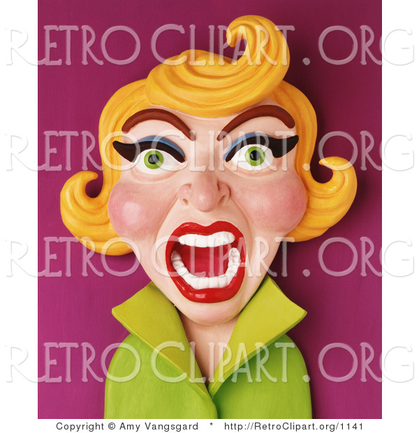 Retro Clipart of a 3d Yelling Retro Blond Woman