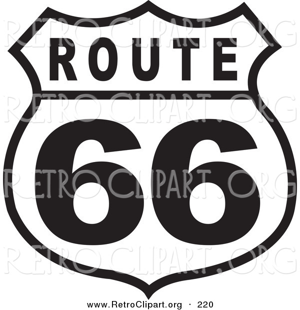 Retro Clipart of a Black and White Bold Route 66 Sign