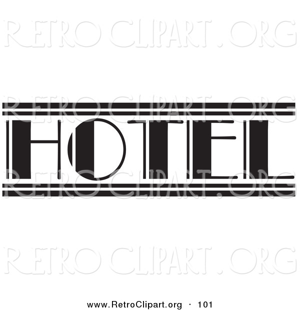Retro Clipart of a Black and White Hotel Sign over White