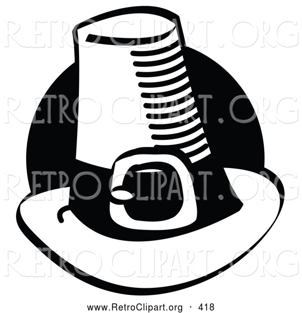 Retro Clipart of a Black Circle Behind a Pilgrim Hat
