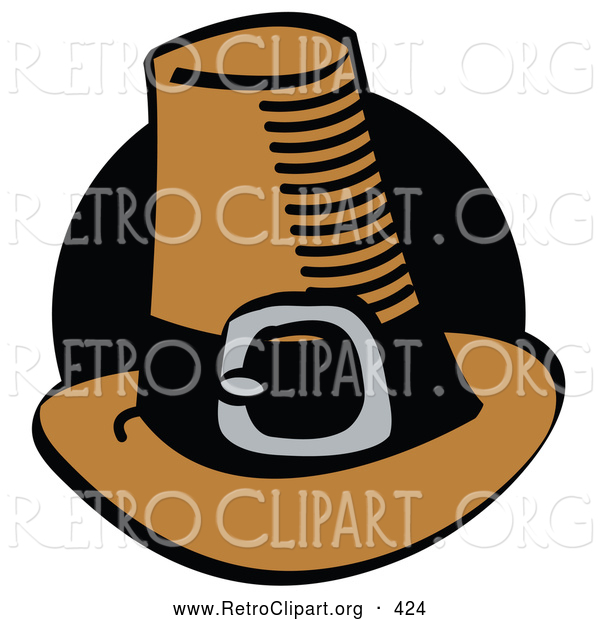 Retro Clipart of a Black Circle Behind a Pilgrim Hat