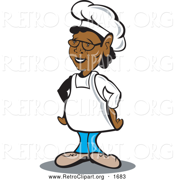 Retro Clipart of a Black Female Chef with Her Hands on Her Hips