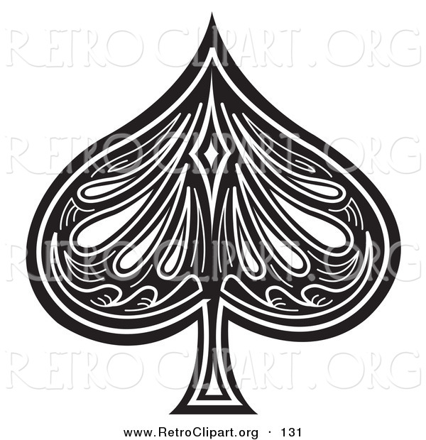 Retro Clipart of a Black Spade on a White Playing Card