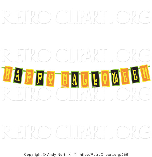 Retro Clipart of a Black, Yellow and Orange Happy Halloween Banner Strung up for a Party