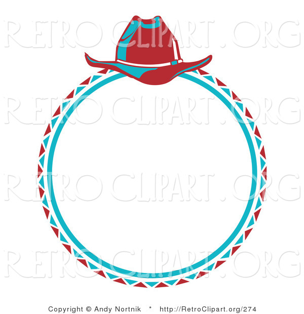 Retro Clipart of a Blue Cowboy Lasso and Hat in a Circle