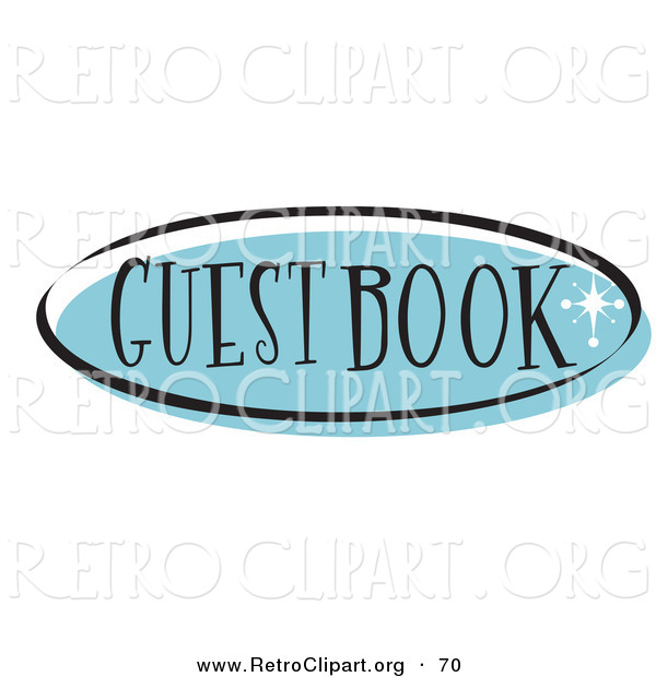 Retro Clipart of a Blue Oval Guestbook Website Button That Could Link to a Visitors List Page on a Site on White