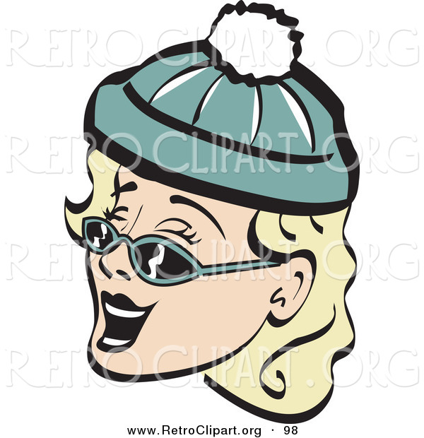 Retro Clipart of a Cheerful and Jolly Blond Woman Wearing a Snow Cap and Sunglasses, Singing Christmas Carols Retro