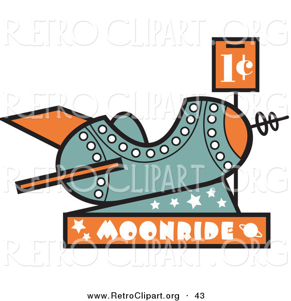 Retro Clipart of a Childrens Rocket Ride to the Moon Arcade Machine, with a Coin Slot for One Cent