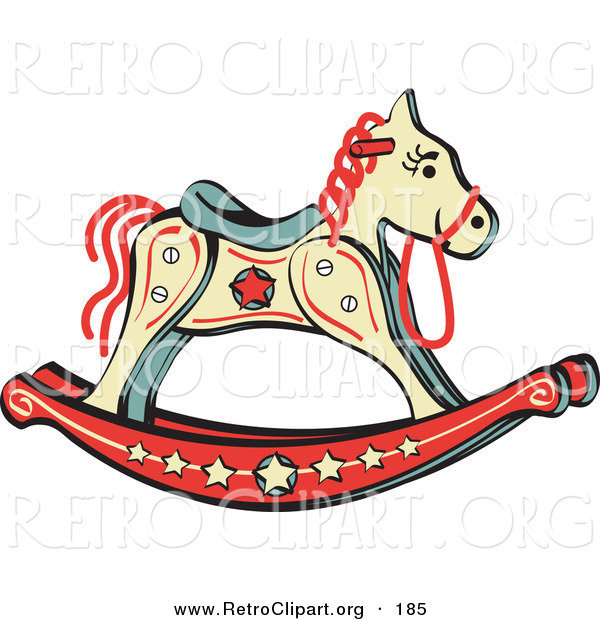 Retro Clipart of a Child's Rocking Horse with Star Decorations on White