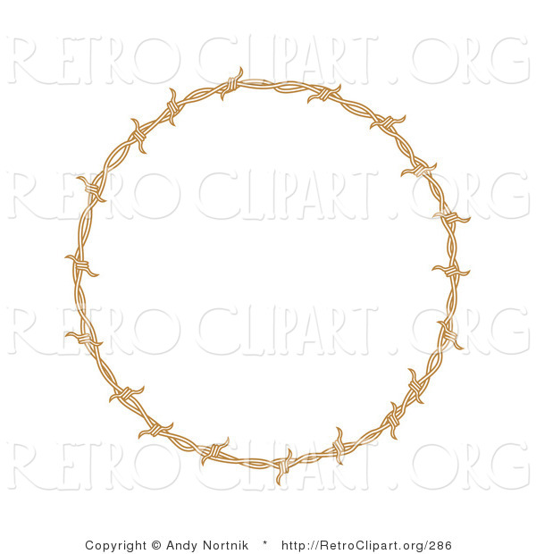 Retro Clipart of a Circular Border Frame of Barbed Wire over a Solid White Background