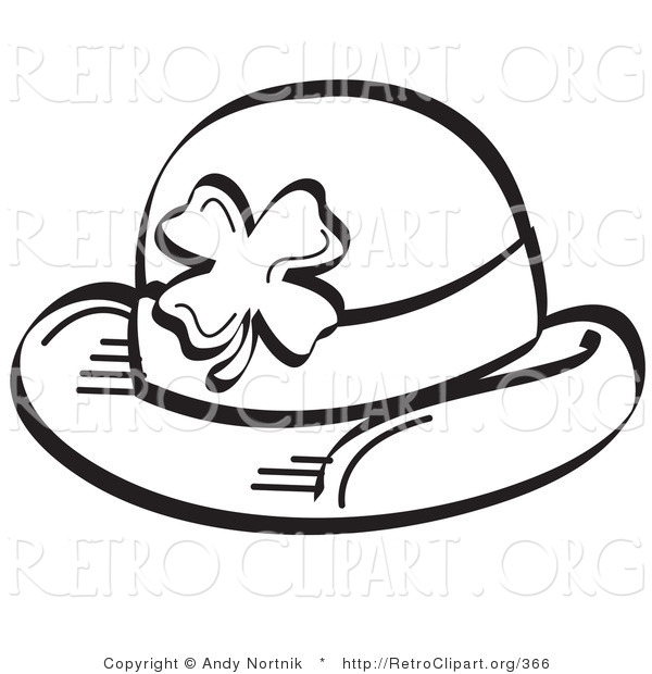 Retro Clipart of a Coloring Page of a St Paddy's Day Hat with a Clover on It