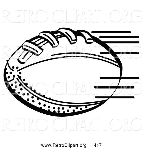 Retro Clipart of a Coloring Page of an American Football Rushing Through the Air During a Game