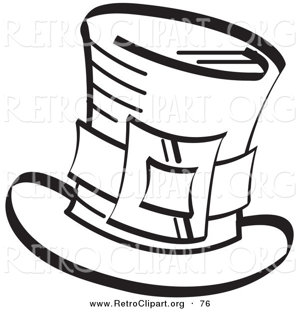 Retro Clipart of a Coloring Page of an Irish Leprechaun's Tophat with a Buckle in Black and White