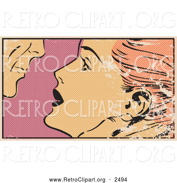 Retro Clipart of a Distressed Pop Art Couple About to Kiss