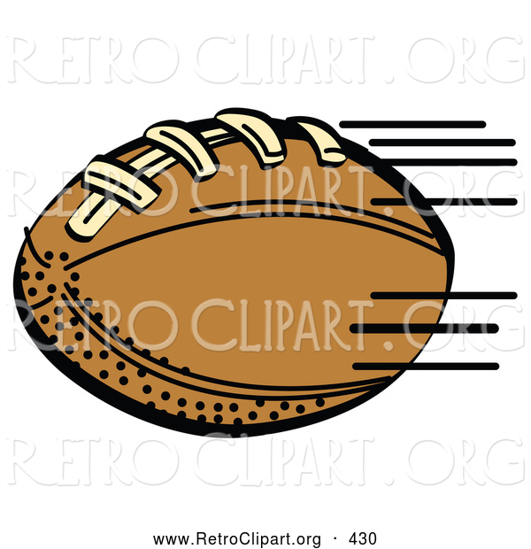 Retro Clipart of a Fast Brown Leather American Football Speeding Through the Air During a Game on White