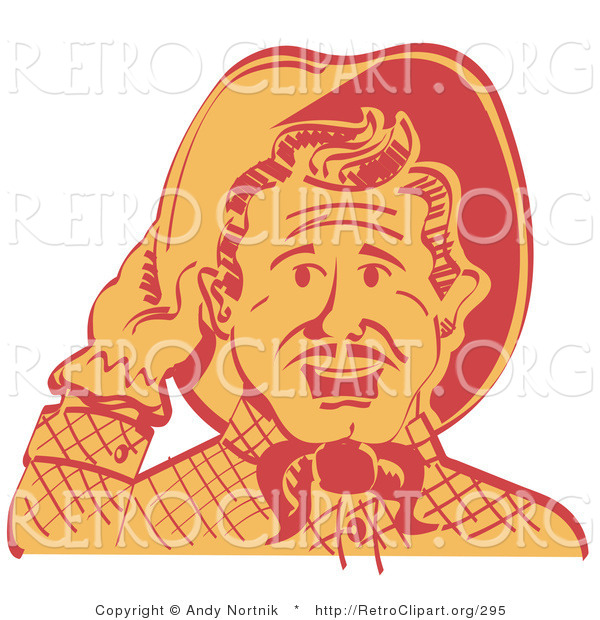 Retro Clipart of a Friendly Two Tone Cowboy Man Tipping His Hat While Saying Howdy