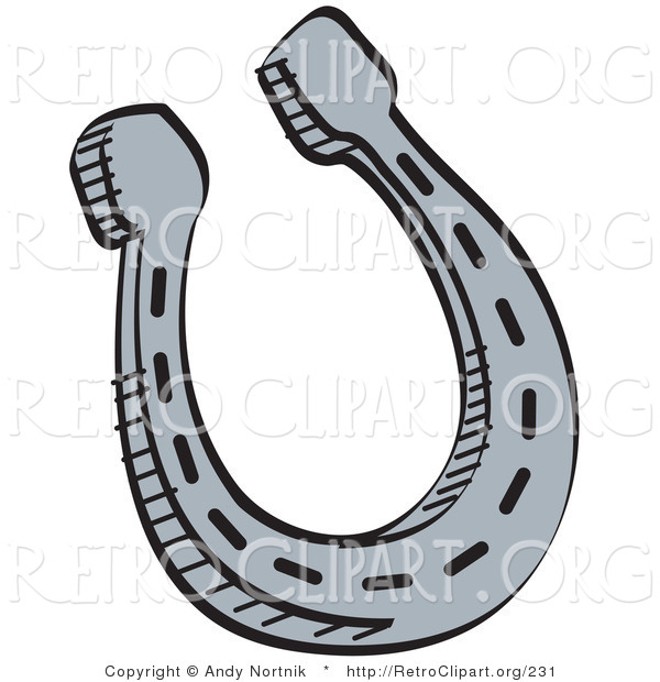 Retro Clipart of a Gray Metal Lucky Horseshoe over a White Background