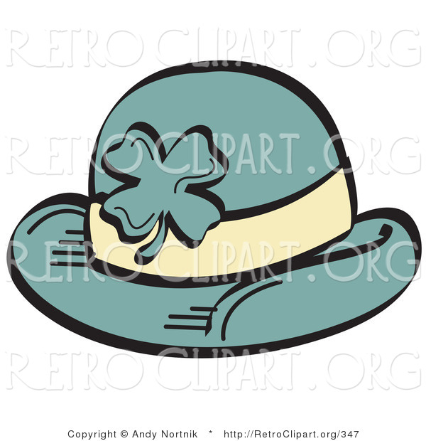 Retro Clipart of a Green St Paddy's Day Hat with a Clover on the Front