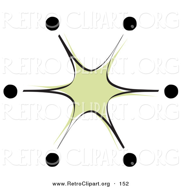 Retro Clipart of a Green Starburst with Black Tips over White