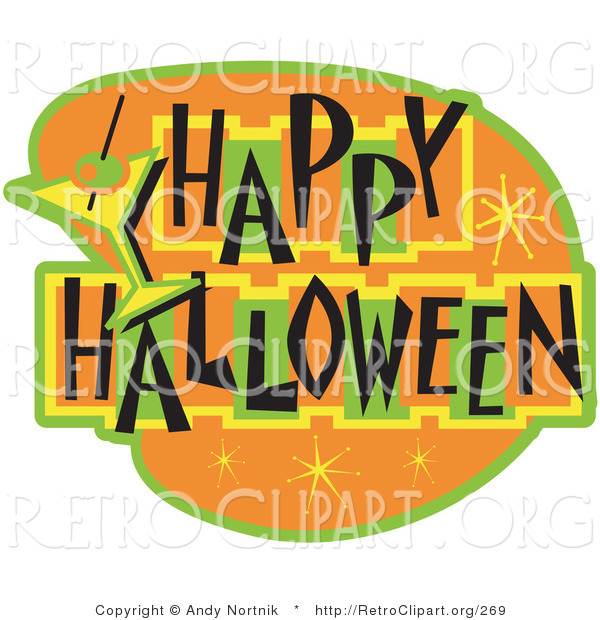 Retro Clipart of a Happy Halloween Bar Sign on Orange