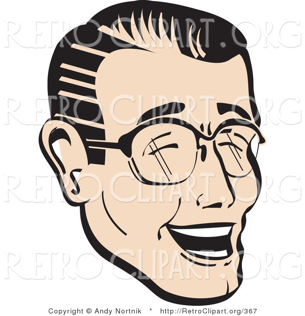 Retro Clipart of a Laughing, Happy Retro Man Wearing Glasses