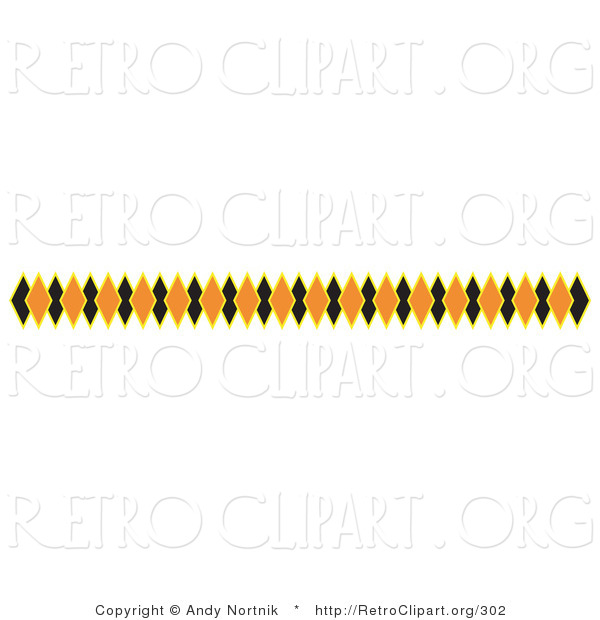 Retro Clipart of a Line Border of Black and Orange Diamonds