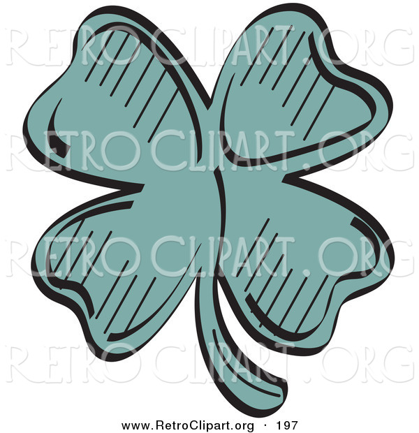 Retro Clipart of a Lucky Green Shamrock with Four Leaves on White