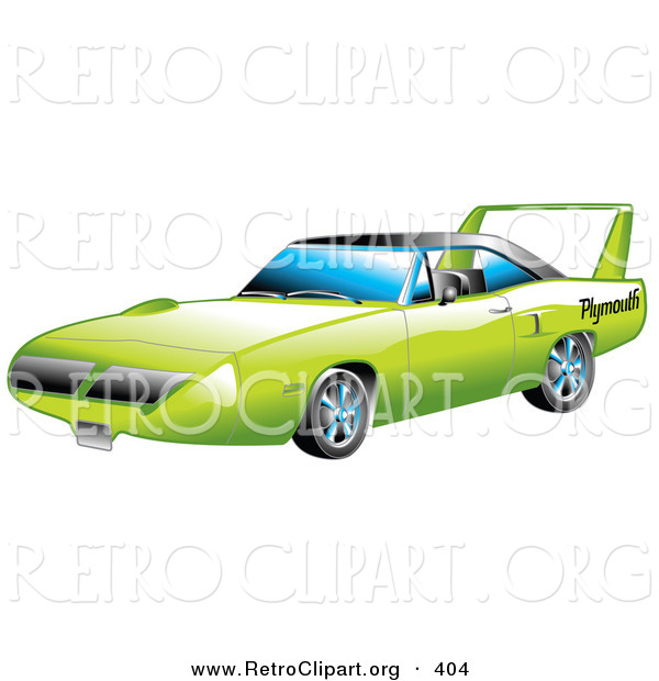 Retro Clipart of a New Green 1970 Plymouth Road Runner Superbird Racing Car with a Large Spoiler in the Back
