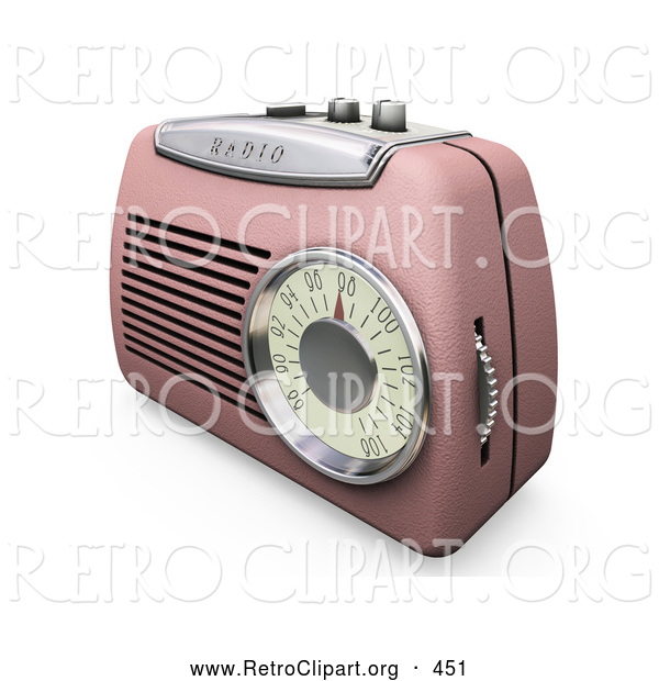 Retro Clipart of a Old Fashioned Retro Pink Radio with a Station Dial, on a White Surface