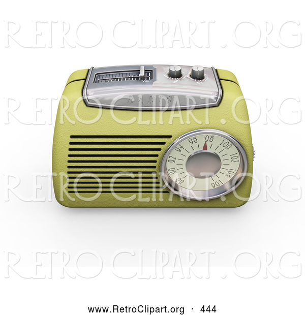 Retro Clipart of a Old Fashioned Vintage Greenish Yellow Radio with a Station Tuner, on a White Background