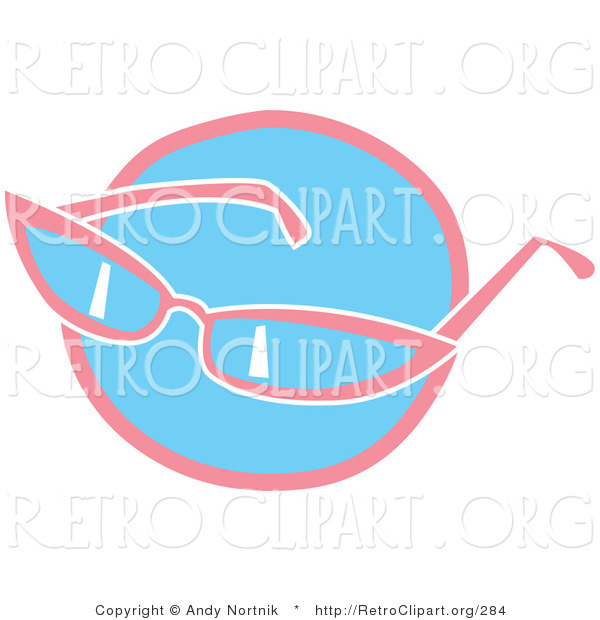Retro Clipart of a Pair of Pink Girly Sunglasses over a Blue Circle