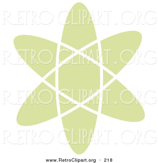 Retro Clipart of a Pale Green Atom over a Solid White Background