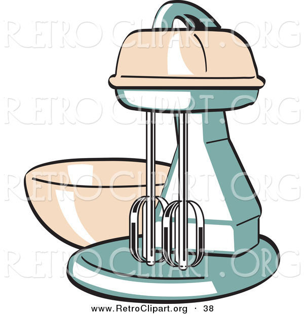Retro Clipart of a Pink and Green Large Electric Kitchen Mixer