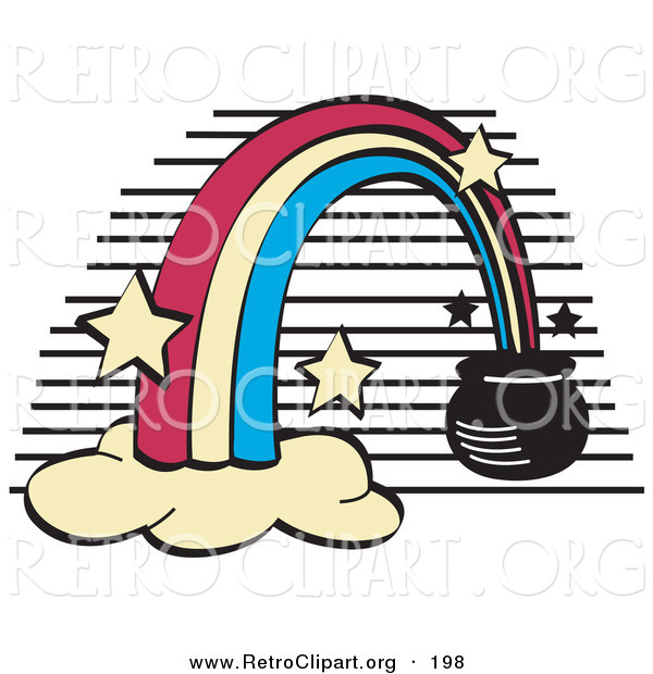 Retro Clipart of a Pot of Gold at the End of a Rainbow on Black and White