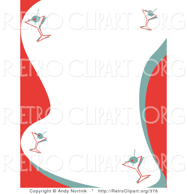 Retro Clipart of a Red and White Stationery Background with a Border of Retro Martinis