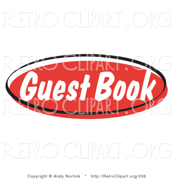 Retro Clipart of a Red Guest Book Internet Blog Website Button