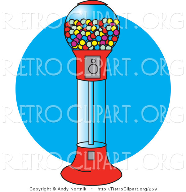 Retro Clipart of a Red Gumball Vending Machine Full of Colorful Balls of Chewing Gum
