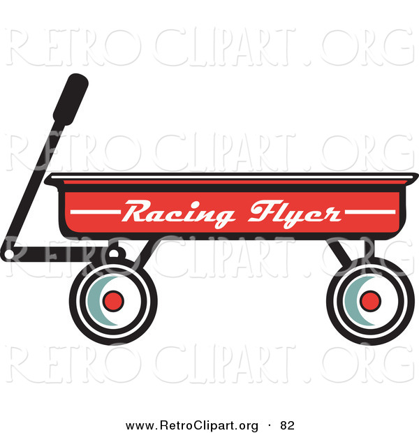 Retro Clipart of a Red Pull Wagon Retro Design