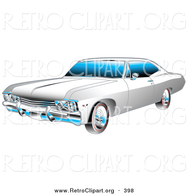 Retro Clipart of a Restored White and Chrome 1967 Chevrolet SS Impala Muscle Car