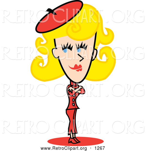 Retro Clipart of a Retro Blond Lady Standing with Her Arms Crossed