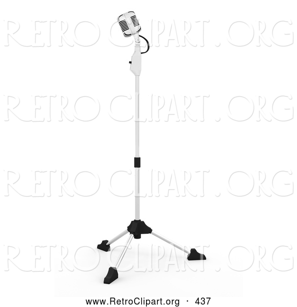 Retro Clipart of a Retro Microphone on a Stand in a Recording Studio, on a Solid White Background