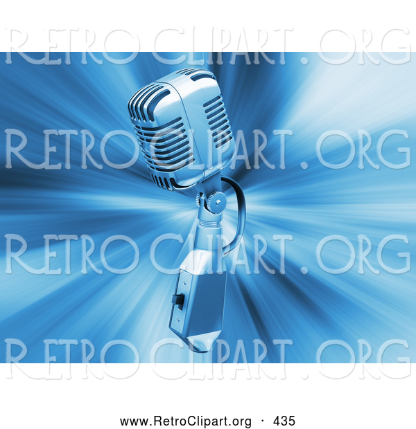 Retro Clipart of a Retro Silver Microphone over a Blue Bursting Background