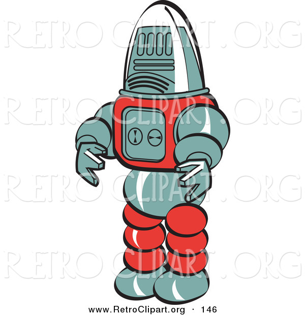 Retro Clipart of a Robot Toy Looking to the Left